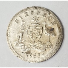 AUSTRALIA 1951 . SIXPENCE . ERROR . BROADSTRUCK